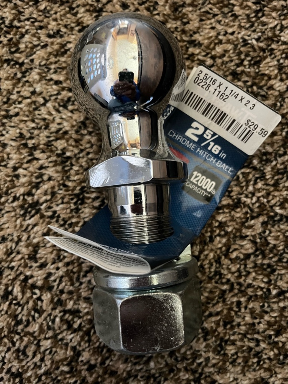 2 5/16 in Chrome Hitch Ball - 12,000 lb, Chrome Finish